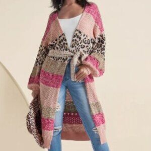 FREE MATCHING HAT for Next Buyer of🎉Mixed Print Long Cardigan Sweater NWT